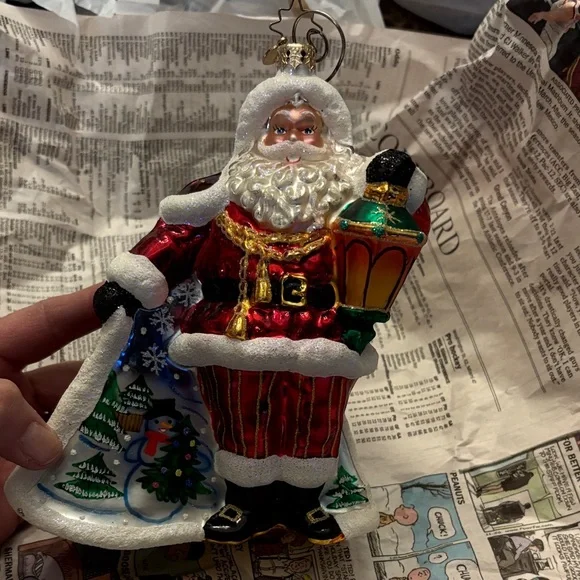 Christopher Radko Santa with Lantern Ornament - Red and Gold - Picture 1 of 6